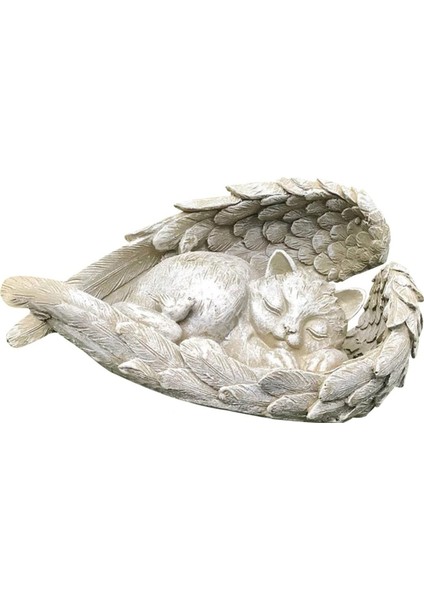 Kanatlı Uyuyan Melek Dekorasyon Reçine Evcil Hayvan Anıt Heykeli Heykel Süsleme Bahçe Açık Hava Dekorasyonu - Yavru Kedi (Yurt Dışından)