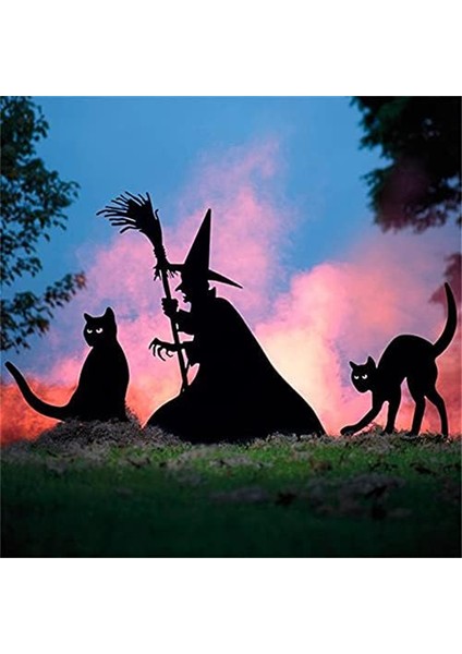 Cadılar Bayramı Cadısı Silueti, Dövme Demir Cadılar Siyah Kazan Siyah Kedi Bahçe Işaretleri Korkunç Aile Ev Ön Bahçe B (Yurt Dışından) modelleri