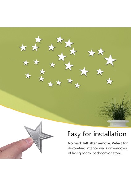 3D Etiket, 20 x Yıldız Sanat Ayna Duvar Sticker Yüzey Çıkartması Ev Odası Dıy Sanat Dekor (Gümüş) (Yurt Dışından) fiyatları