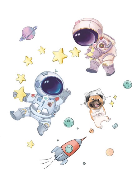 Sevimli Uzay Astronotu Çocuk Duvar Çıkartmaları Çocuk Odası Duvar Dekorasyonu Çıkartmaları Yatak Odası Çıkartmaları Ev Dekoru (Yurt Dışından)