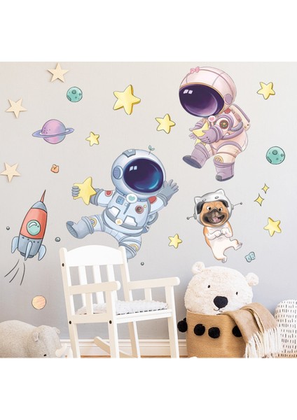 Sevimli Uzay Astronotu Çocuk Duvar Çıkartmaları Çocuk Odası Duvar Dekorasyonu Çıkartmaları Yatak Odası Çıkartmaları Ev Dekoru (Yurt Dışından) modelleri