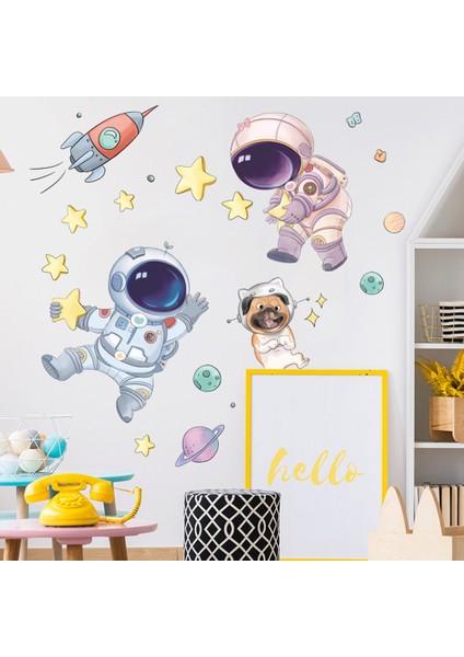 Sevimli Uzay Astronotu Çocuk Duvar Çıkartmaları Çocuk Odası Duvar Dekorasyonu Çıkartmaları Yatak Odası Çıkartmaları Ev Dekoru (Yurt Dışından) fırsatları
