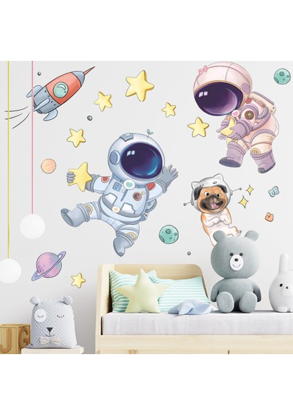 Sevimli Uzay Astronotu Çocuk Duvar Çıkartmaları Çocuk Odası Duvar Dekorasyonu Çıkartmaları Yatak Odası Çıkartmaları Ev Dekoru (Yurt Dışından) indirimleri