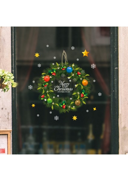 Noel Çelenk Duvar Çıkartmaları Pencere Camı Festivali Çıkartmaları Noel Baba Resimleri Yeni Yıl Noel Süslemeleri Çıkartmalar Için A (Yurt Dışından) indirimleri