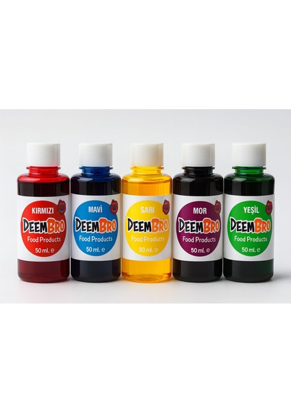 Sıvı Gıda Boyası Seti 5'li 5 Renk 50 ml Kırmızı Mavi Mor Sarı Yeşil fırsatları