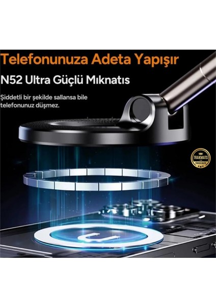 Renault Megane 2 Hb 2002-2003-2004-2005-2006-2007-2008-2009 Telefon Tutucu Hareketli Mekanizmalı Ayarlanabilir Vakumlu Neodimyum Güçlü Mıknatıslı