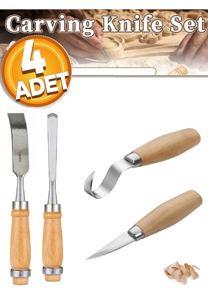 Ahşap Oyma Iskarpela Alet Seti Kaşık Heykel Kuksa Oval Düz Oyma Yontma Kıvrık Bıçağı 4lü fırsatları