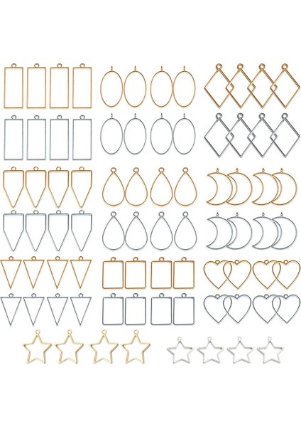 Reçine Preslenmiş Çerçeve Takıları, Küpeler ve Kolyeler Yapımı Için 80 Adet Çeşitli Açık Metal Çerçeve (Altın ve Gümüş) (Yurt Dışından)