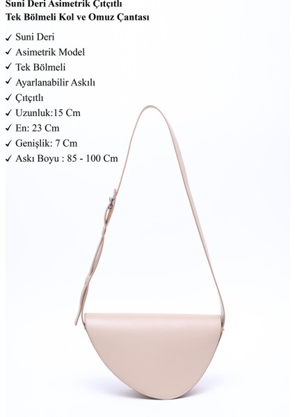 Vizon SHK154 Suni Deri Asimetrik Çıtçıtlı Tek Bölmeli Astarlı Kol ve Omuz Çantası modelleri