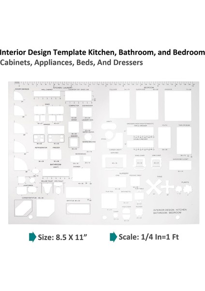 Mimarlık Için Çizim Araçları ve Cetvel Şekilleri - Ev Planı Mobilya Mutfak, Bina, Iç Tasarım Için 3'lü Set (Yurt Dışından) modelleri