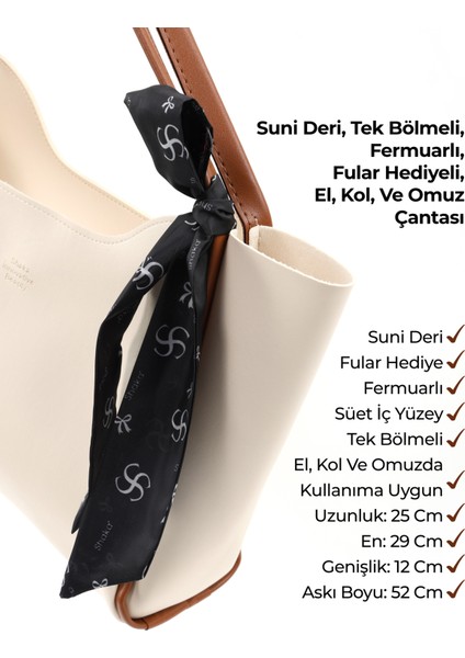 Krem - Taba SHK240 Suni Deri Fermuarlı Tek Bölmeli Fular Hediyeli El,kol ve Omuz Çantası indirimleri