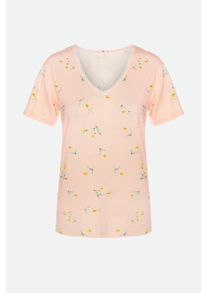 Kadın Viskon Yaka Dantel Lastik Detaylı V Yaka Kısa Kollu Pijama Takımı fiyatları