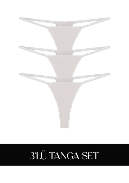 Cotvie Ekru Pamuklu Tanga 3'lü Set külot