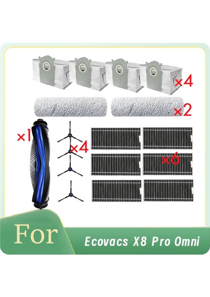 Ecovacs X8 Pro Omni Robot Süpürge Için 17 Adet Ana Yan Fırça Paspas Filtre Toz Torbaları Ultra Dayanıklı Aksesuarlar (Yurt Dışından)