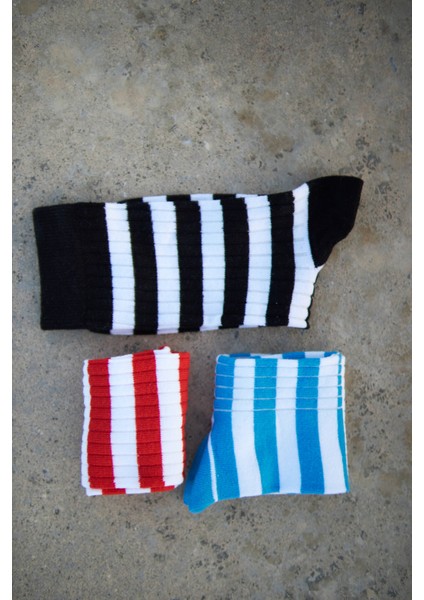 Kadın Soket, Normal Taban, Renkli Kuşaklı, Derbili, Kırmızı Mavi Siyah 3'lü Set modelleri