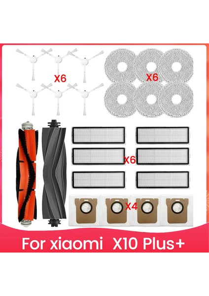 Xiaomi X10 Plus+ Robot Süpürge Aksesuarları, Ana Yan Fırça Hepa Filtre Paspas Pedleri Toz Torbaları Aksesuar Kitleri (Yurt Dışından)
