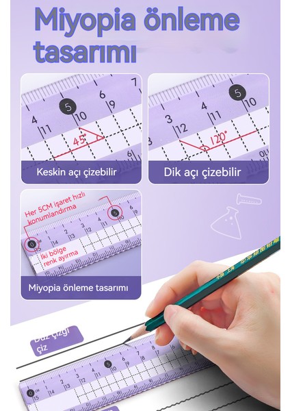 Öğrenci Için Özel Yuvarlak Ölçü Cetveli, Açı Ölçer, Üçgen Cetvel, Düz Cetvel, Ölçüm ve Çizim Seti 8 Parçalı (Yurt Dışından) modelleri