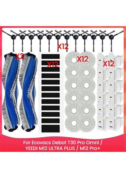 Ecovacs Debot T30 Pro Omni Için Yeedı M12 Ultra Plus M12 Pro+ Ana Yan Fırça Filtresi Paspas Bezi Toz Torbası Değişimi (Yurt Dışından)