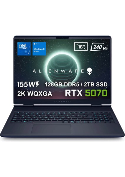 Alienware 16X Aurora Intel Core Ultra 9-275HX 128GB DDR5 2TB SSD RTX5070 8GB 155W 16 inç 2K WQXGA 240Hz 3ms WVA windows 11 Home Taşınabilir bilgisayar (AC16251-CU932157Wv4)