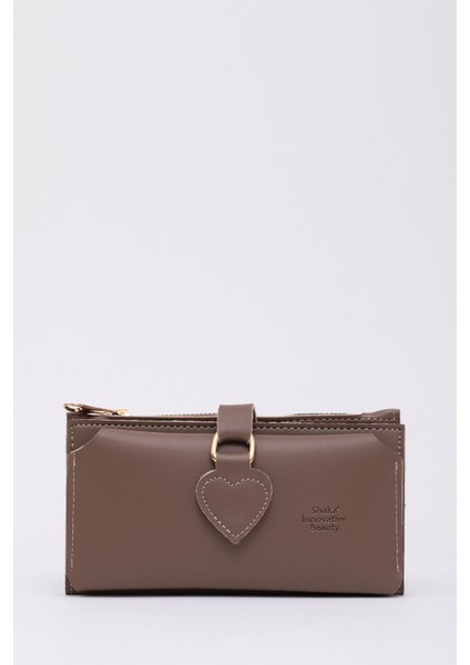 Vizon SHK65 Yumuşak Suni Deri Kalpli Çıtçıtlı Telefon Bozuk ve Kağıt Para Bölmeli Kartlıklı Cüzdan