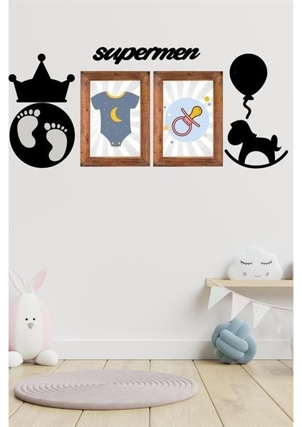 Omb Store DECO103 Supermen Dekoratif Duvar Süsü Tablo Aksesuar Ahşap Tasarım Hediye Pano Sticker Seti fırsatları