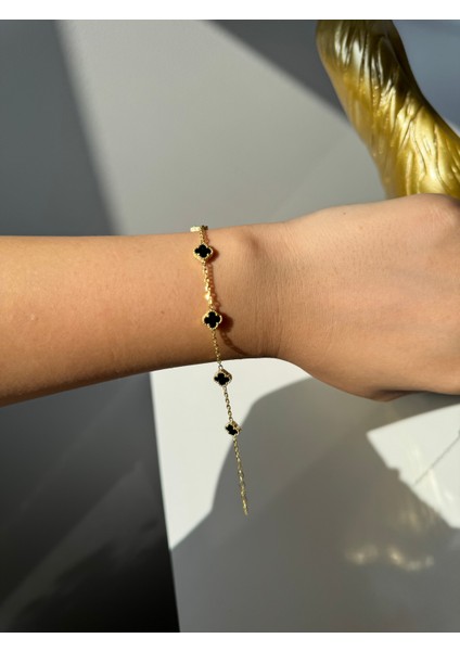 925 Ayar Gümüş Beşli Cleef Model 8 mm Yonca Bileklik