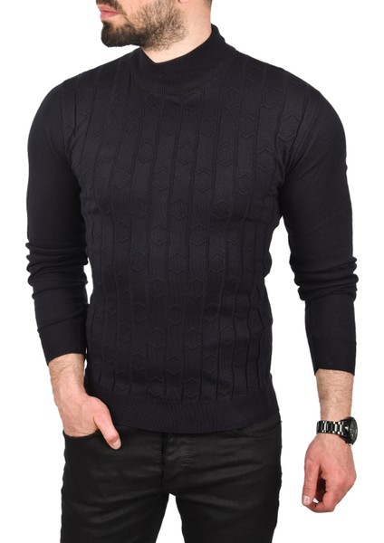 Çizgi Desenli Tüylenme Yapmayan Yarım Balıkçı Yaka Triko Kazak 2505501 fırsatları