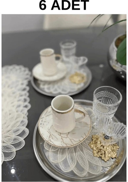 6'lı Ekru Güpür Dantel Kokteyl Sunum Peçetesi, Şık ve Zarif Tasarım