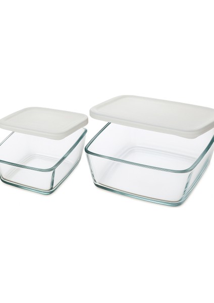 Kare 3'lü Cam Saklama Kabı Seti – 0,50 + 1,00 + 1,70 Lt, Plastik Kapaklı fiyatları