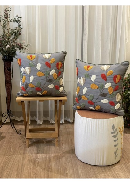 2'li Puantiyeli Punch Işlemeli Biyeli Nakışlı Kırlent Kılıfı