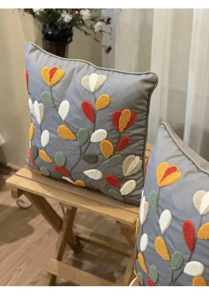 2'li Puantiyeli Punch Işlemeli Biyeli Nakışlı Kırlent Kılıfı modelleri