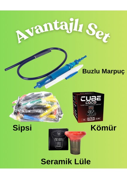 Nargile Keyif Seti4'lü Marpuç, Lüle, Kömür, Sipsi Paketi
