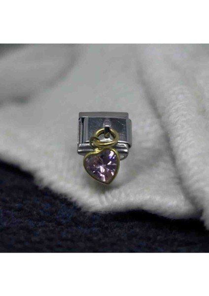 Italyan Zirkon Taşlı Kalp Detaylı Çelik Charm fiyatları