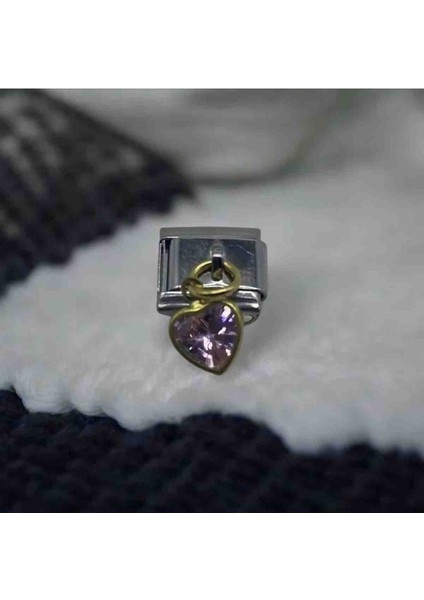 Italyan Zirkon Taşlı Kalp Detaylı Çelik Charm modelleri