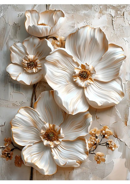 Krem Beyaz Kabartma Görünümlü Renkli Dekoratif Kanvas Tablo fiyatları