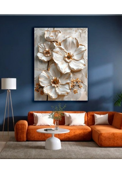 Krem Beyaz Kabartma Görünümlü Renkli Dekoratif Kanvas Tablo modelleri