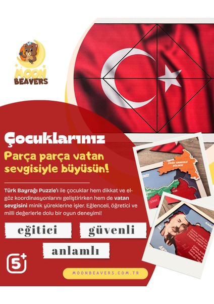 Çocuklar İçin Ay Yıldızlı Türk Bayrağı Ahşap Eğitim Seti – Milli Değerleriyle Tanışsın