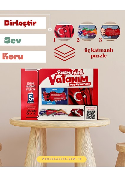 Çocuklar İçin Ay Yıldızlı Türk Bayrağı Ahşap Eğitim Seti – Milli Değerleriyle Tanışsın fiyatları