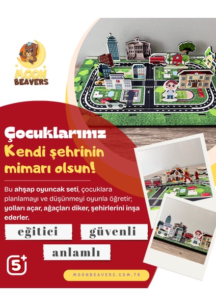 Benim Şehrim Ahşap Eğitici Set – Çocuklar İçin Şehir Yaşamını ve Meslekleri Öğrenme Oyunu