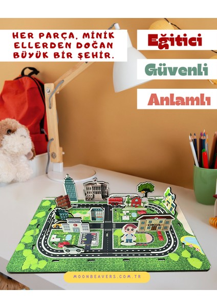 Benim Şehrim Ahşap Eğitici Set – Çocuklar İçin Şehir Yaşamını ve Meslekleri Öğrenme Oyunu