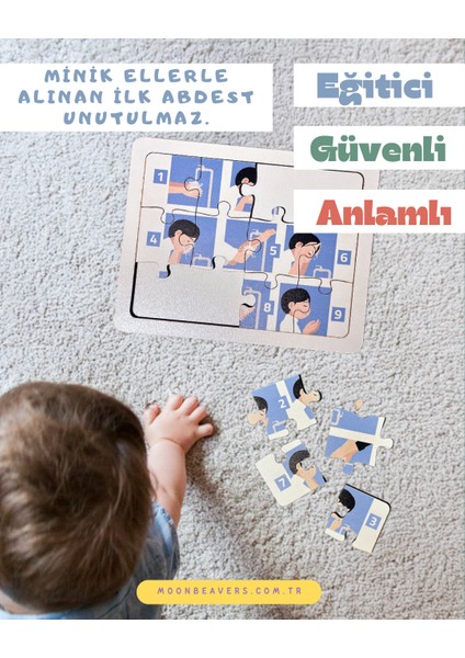 Erkek Abdest Eğitim Seti – Çocuklar İçin Islamî Temizlik Bilinci Kazandıran Ahşap Puzzle Seti fırsatları