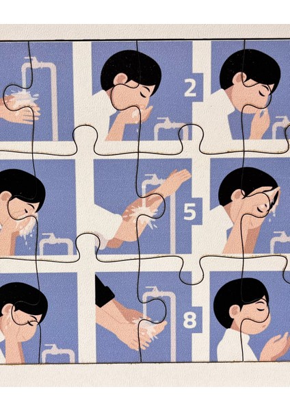 Erkek Abdest Eğitim Seti – Çocuklar İçin Islamî Temizlik Bilinci Kazandıran Ahşap Puzzle Seti