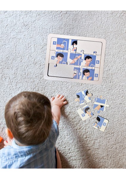 Erkek Abdest Eğitim Seti – Çocuklar İçin Islamî Temizlik Bilinci Kazandıran Ahşap Puzzle Seti