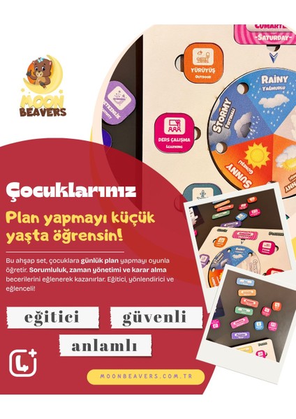 Çocuklar İçin Rutin ve Sorumluluk Geliştiren Ahşap Günlük Planlama Seti