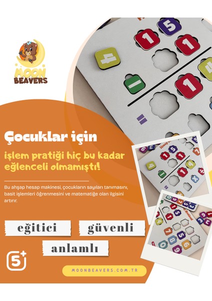 Çocuklar İçin Renkli Eğitici Ahşap Hesap Makinesi | Sayı ve Işlem Becerisi Geliştirici Set
