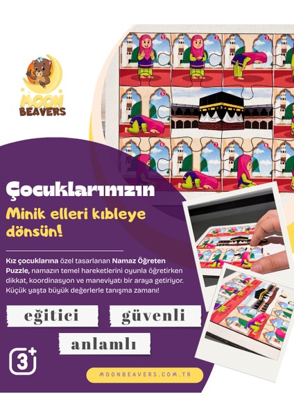 Kız Çocukları İçin Namaz Kılmayı Öğreten Eğitici Ahşap Set | Adım Adım Sevgiyle Namaza Alışma