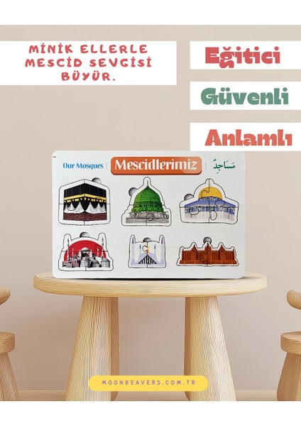 Çocuklar İçin Eğitici Ahşap Mescidlerimiz Seti | Minik Kalplerle Mescidleri Tanıyalım ve Sevelim modelleri