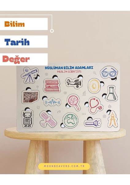 Çocuklar İçin Müslüman Bilim Insanları Ahşap Eğitim Seti | Minik Kaşiflere Ilham Veren Büyük Zihinler fırsatları