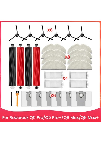 Q5 Pro/q5 Pro+,q8 Max/q8 Max+ Elektrikli Süpürge Aksesuarları Ana Yan Fırça Hepa Filtre Paspas Bezi Toz Torbaları (Yurt Dışından) modelleri