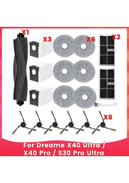 X40 Ultra / X40 Pro / S30 Pro Ultra Robot Süpürge Ana Yan Fırçalar Hepa Filtreler Paspas Bezi Toz Torbaları (Yurt Dışından) modelleri